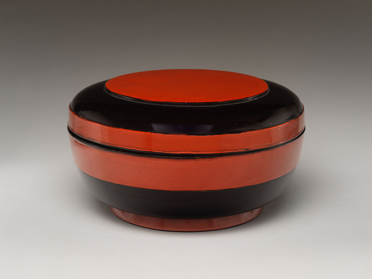 Covered rice server container, Red and black lacquer (Negoro ware), Japan 