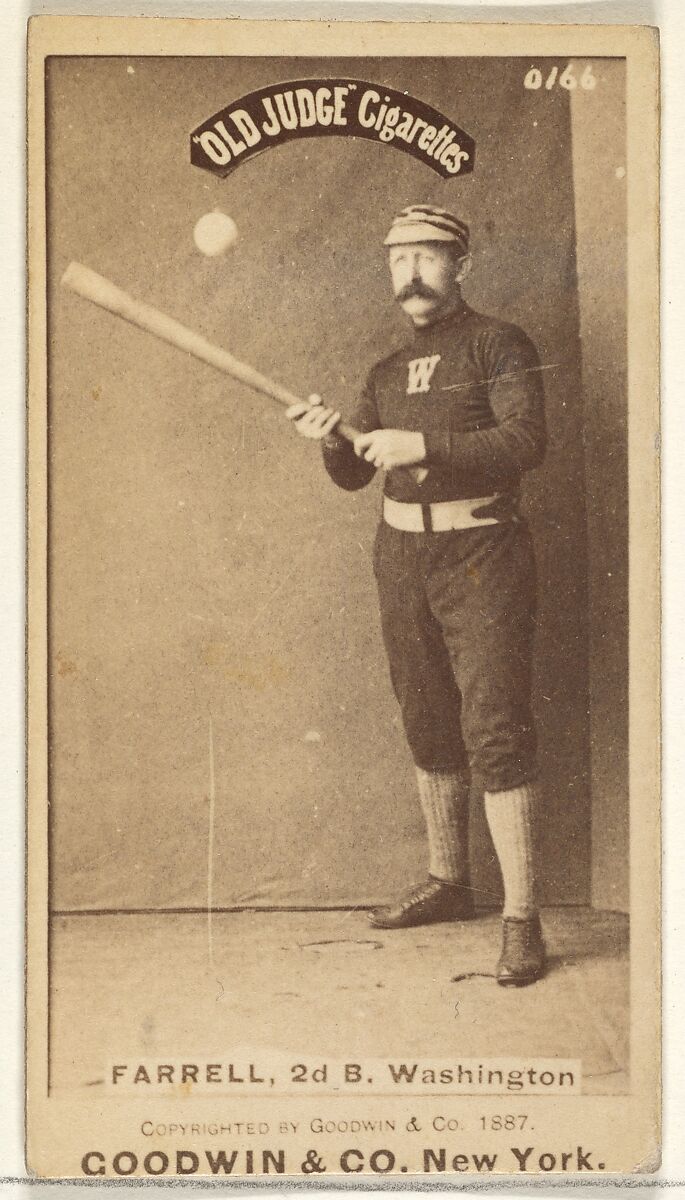 John A. "Jack" Farrell, 2nd Base, Washington Nationals, from the Old Judge series (N172) for Old Judge Cigarettes, Issued by Goodwin &amp; Company, Albumen photograph 
