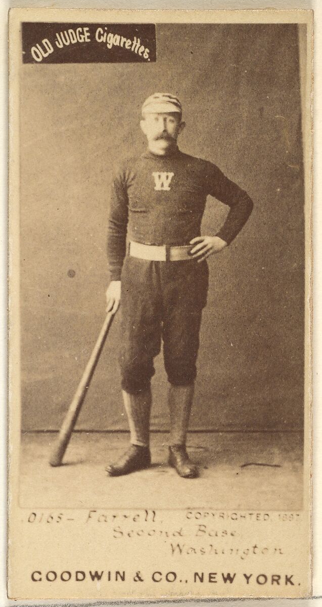 John A. "Jack" Farrell, 2nd Base, Washington Nationals, from the Old Judge series (N172) for Old Judge Cigarettes, Issued by Goodwin &amp; Company, Albumen photograph 