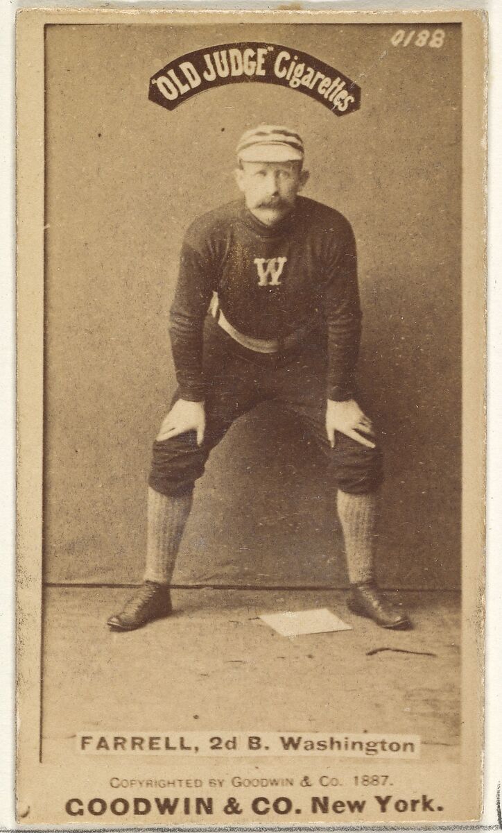John A. "Jack" Farrell, 2nd Base, Washington Nationals, from the Old Judge series (N172) for Old Judge Cigarettes, Issued by Goodwin &amp; Company, Albumen photograph 