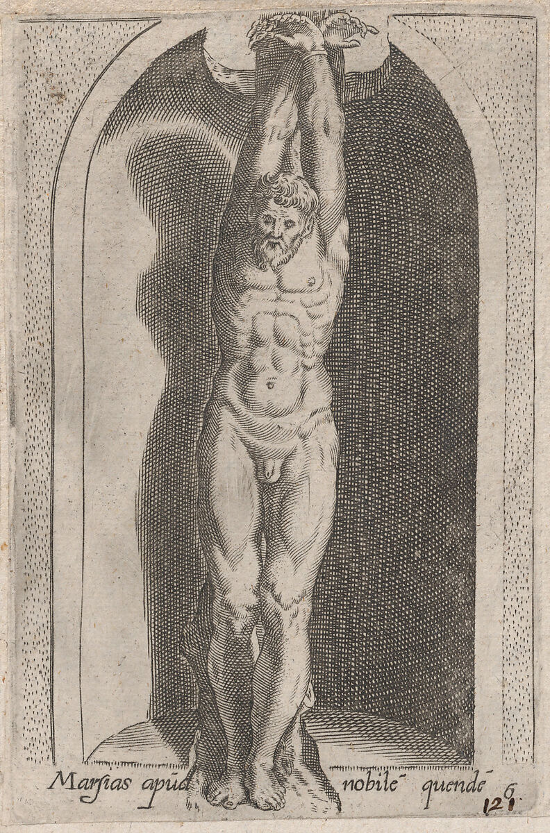 Marsias (Marsias apud nobile quende), from "Speculum Romanae Magnificentiae", Anonymous, Engraving 