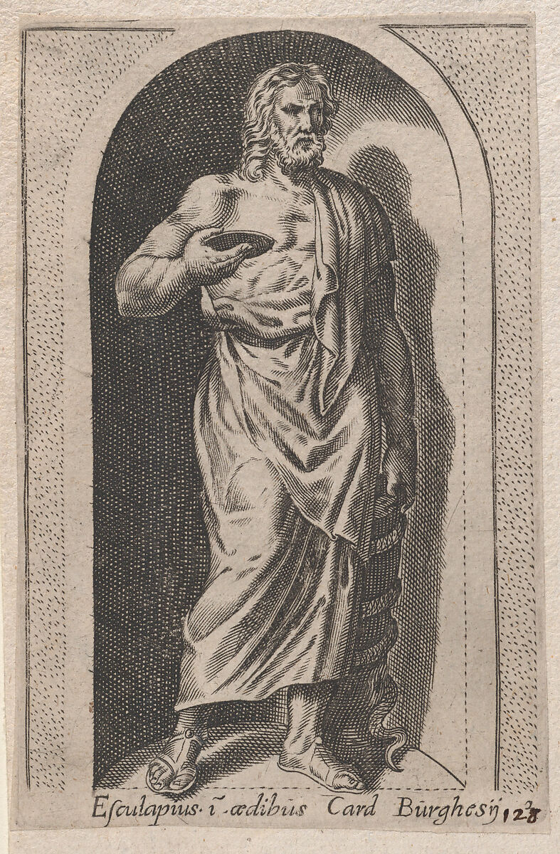 Esculapius (Esculapius in aedibus Card. Burghesij), from "Speculum Romanae Magnificentiae", Anonymous, Engraving 