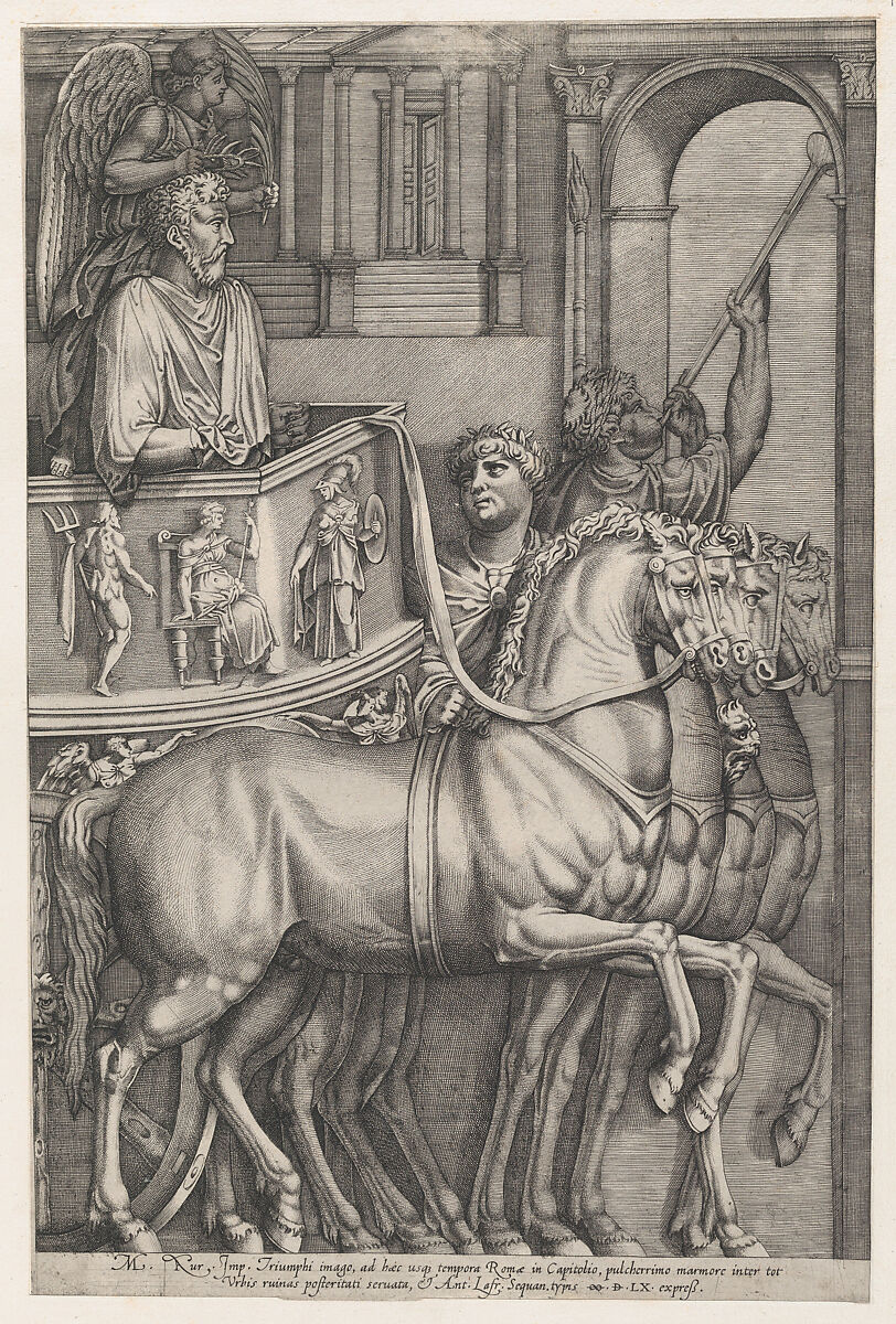 Triumph of Marcus Aurelius, from "Speculum Romanae Magnificentiae", Nicolas Beatrizet (French, Lunéville 1515–ca. 1566 Rome (?)), Engraving; second state of two (Robert-Dumesnil) 