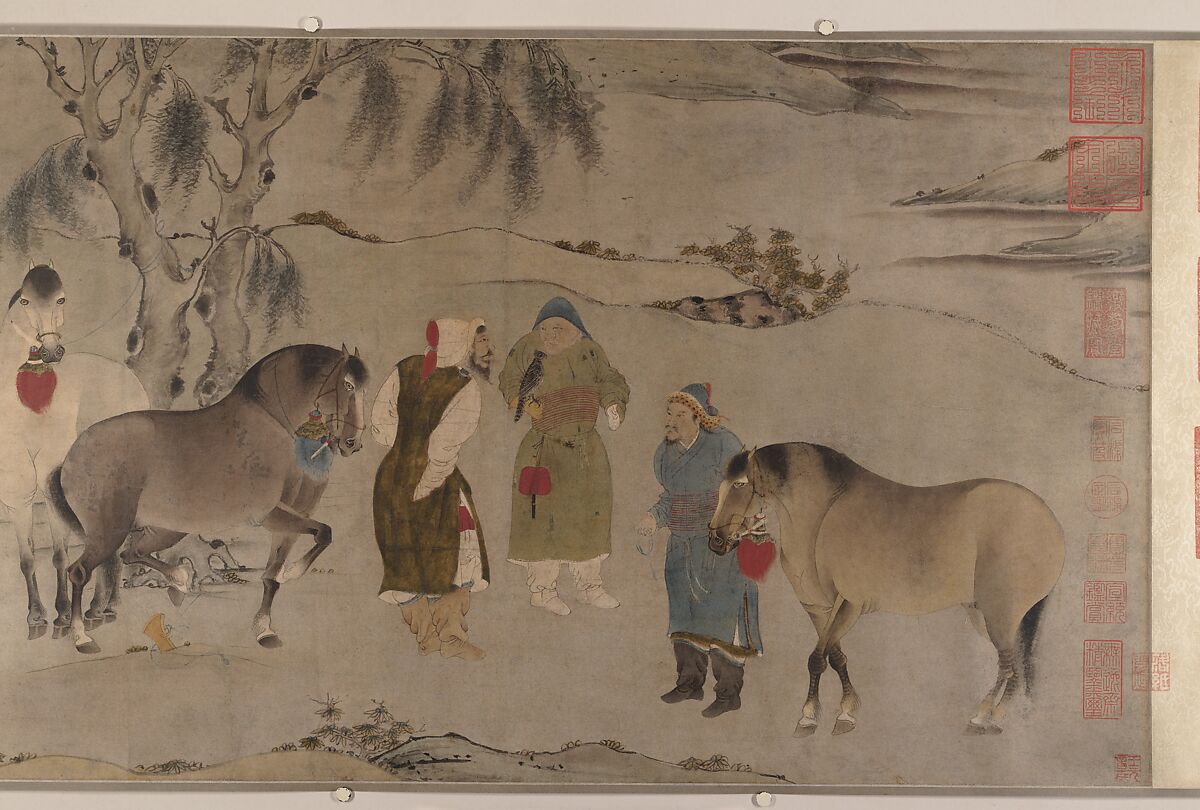 Six Horses, Unidentified artists (Chinese, 13th century [first half of scroll]; 14th century [second half of scroll]), Handscroll; ink and color on paper, China