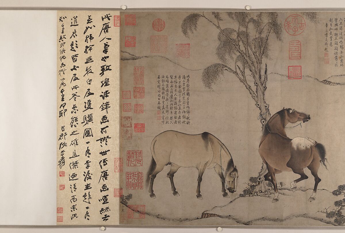 Six Horses, Unidentified artists (Chinese, 13th century [first half of scroll]; 14th century [second half of scroll]), Handscroll; ink and color on paper, China