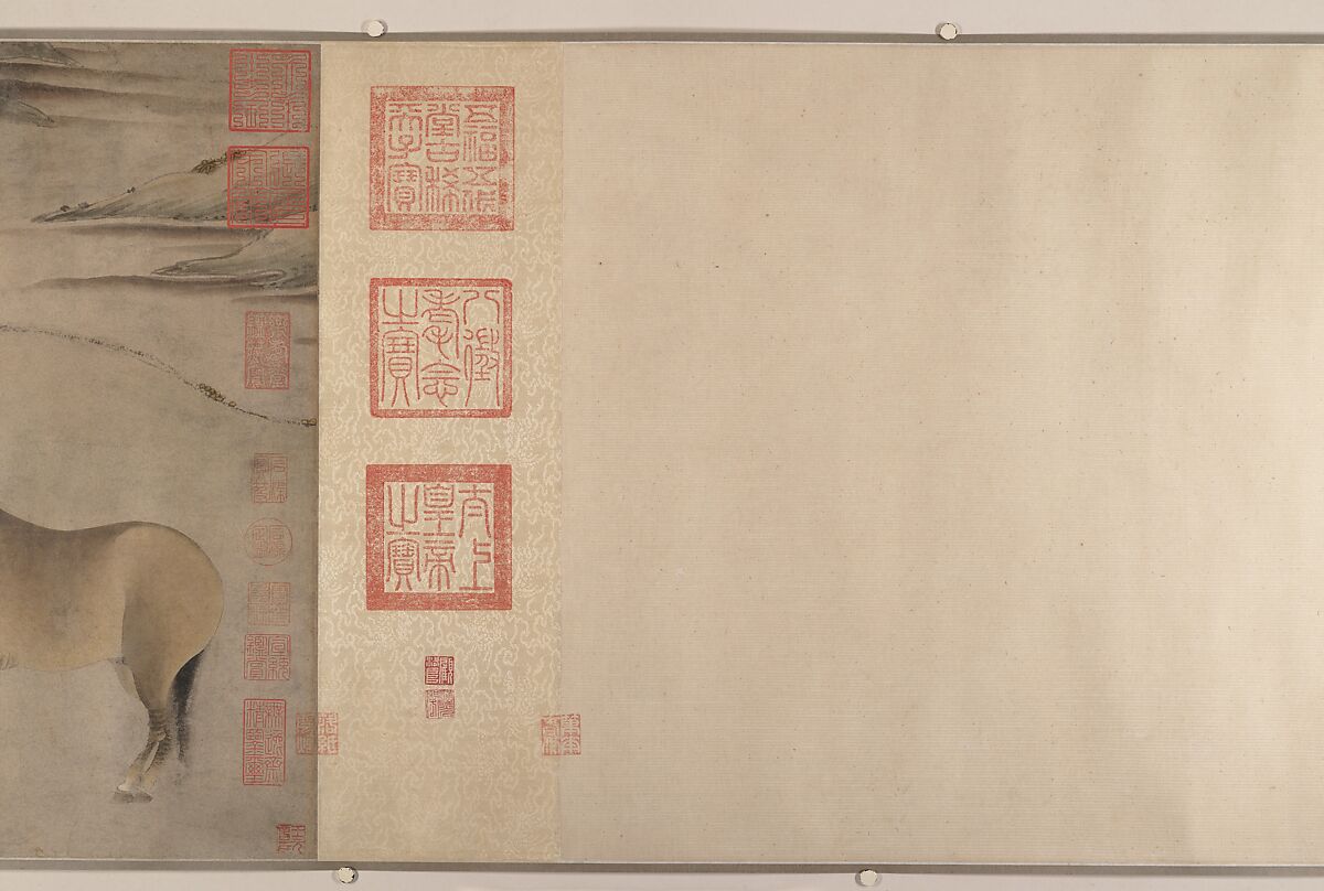 Six Horses, Unidentified artists (Chinese, 13th century [first half of scroll]; 14th century [second half of scroll]), Handscroll; ink and color on paper, China