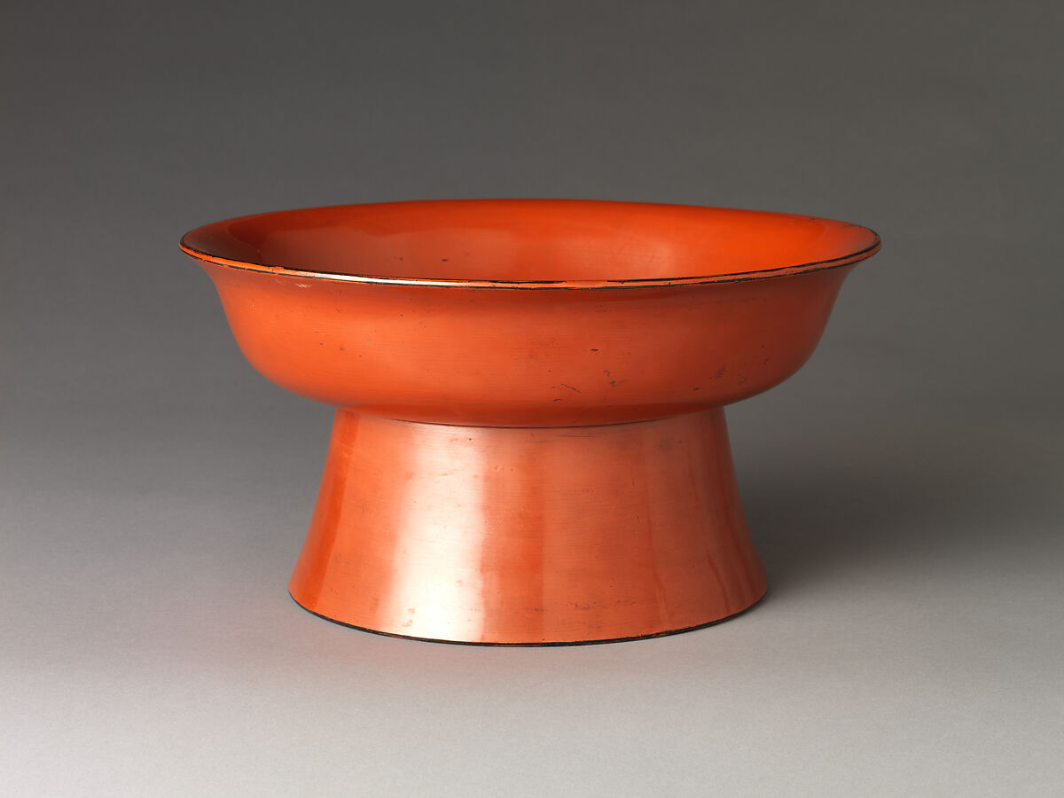 High-Footed Bowl, Negoro ware; red lacquer on black lacquer, Japan 