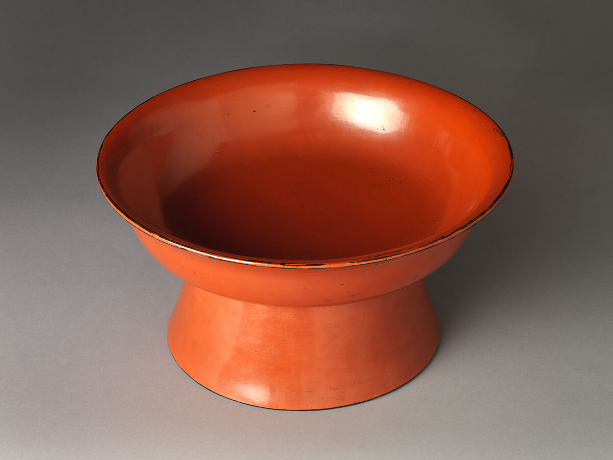 High-Footed Bowl, Negoro ware; red lacquer on black lacquer, Japan