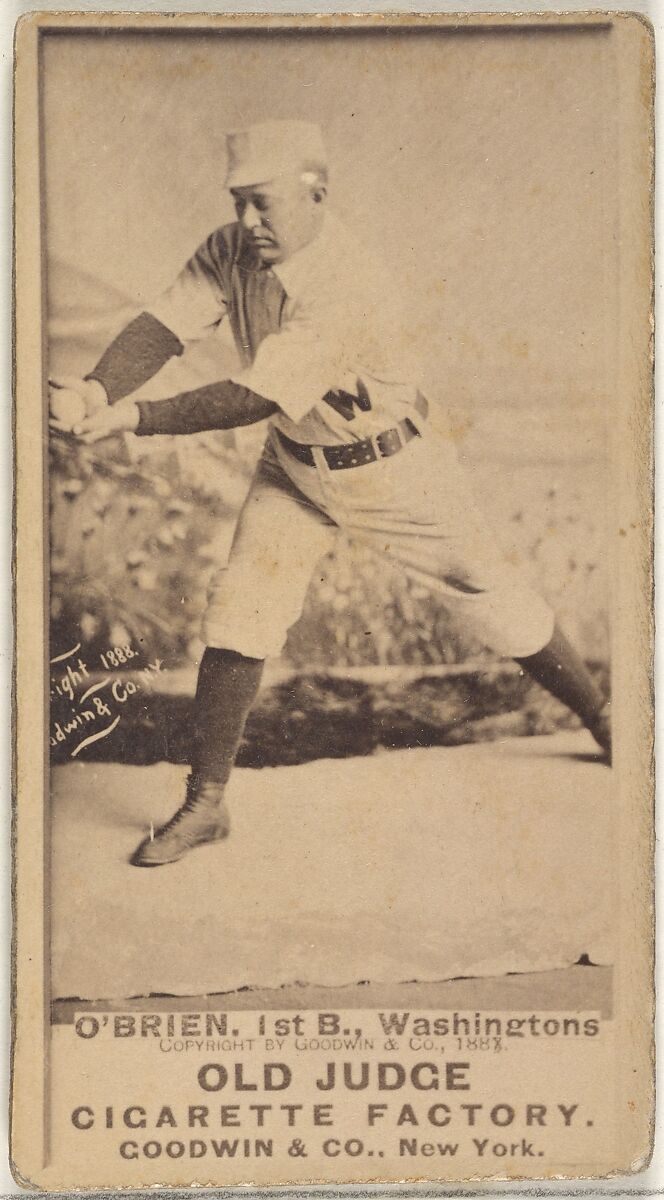 William Smith "Billy" O'Brien, 1st Base, Washington Nationals, from the Old Judge series (N172) for Old Judge Cigarettes, Issued by Goodwin &amp; Company, Albumen photograph 