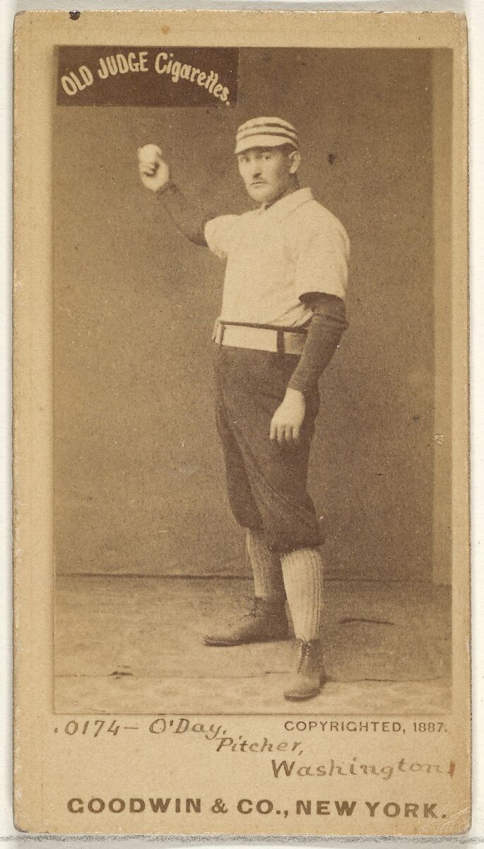 Henry Francis "Hank" O'Day, Pitcher, Washington Nationals, from the Old Judge series (N172) for Old Judge Cigarettes, Issued by Goodwin &amp; Company, Albumen photograph 