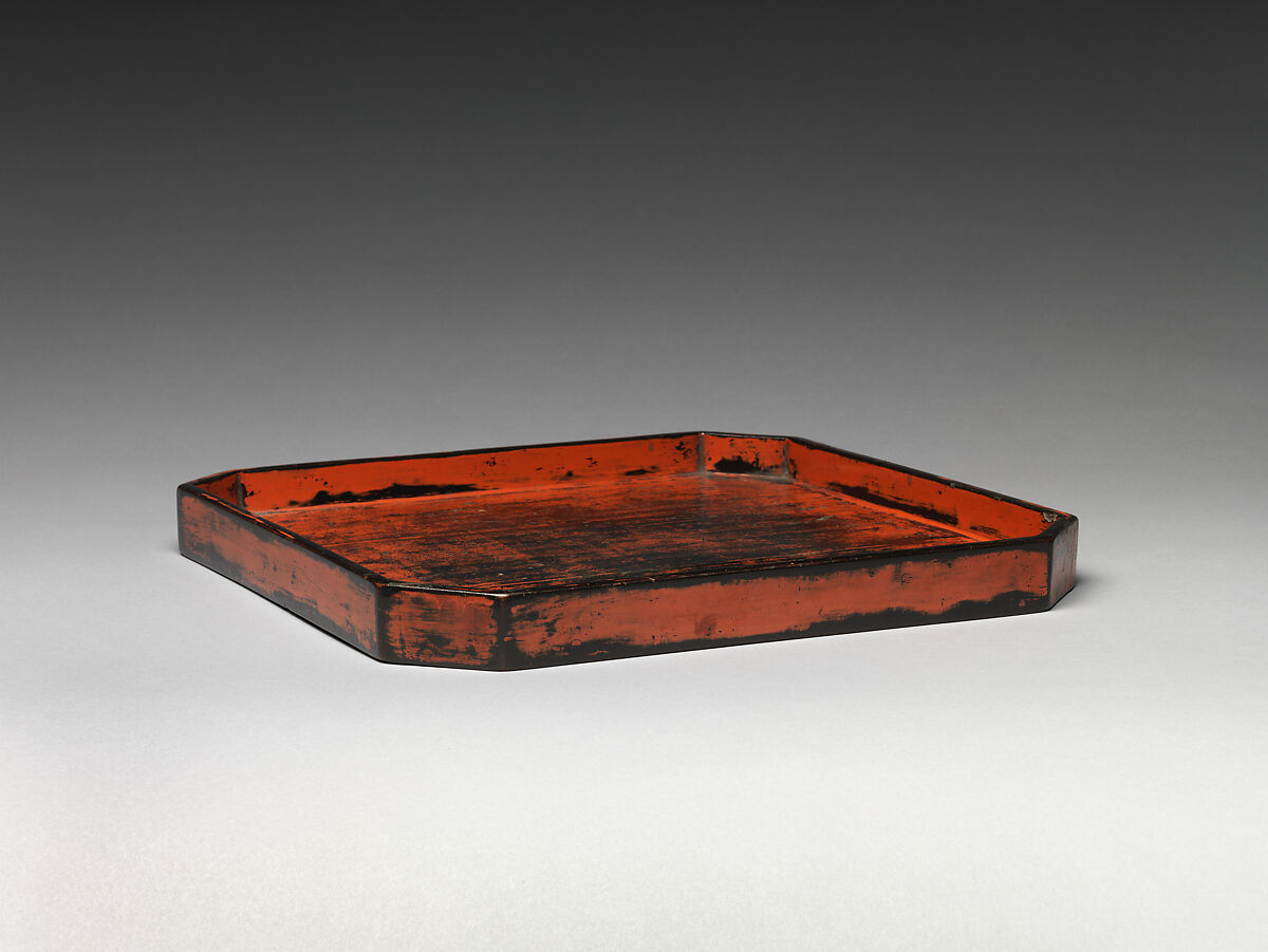 Serving Tray with Angled Corners, Red lacquer (Negoro ware), Japan