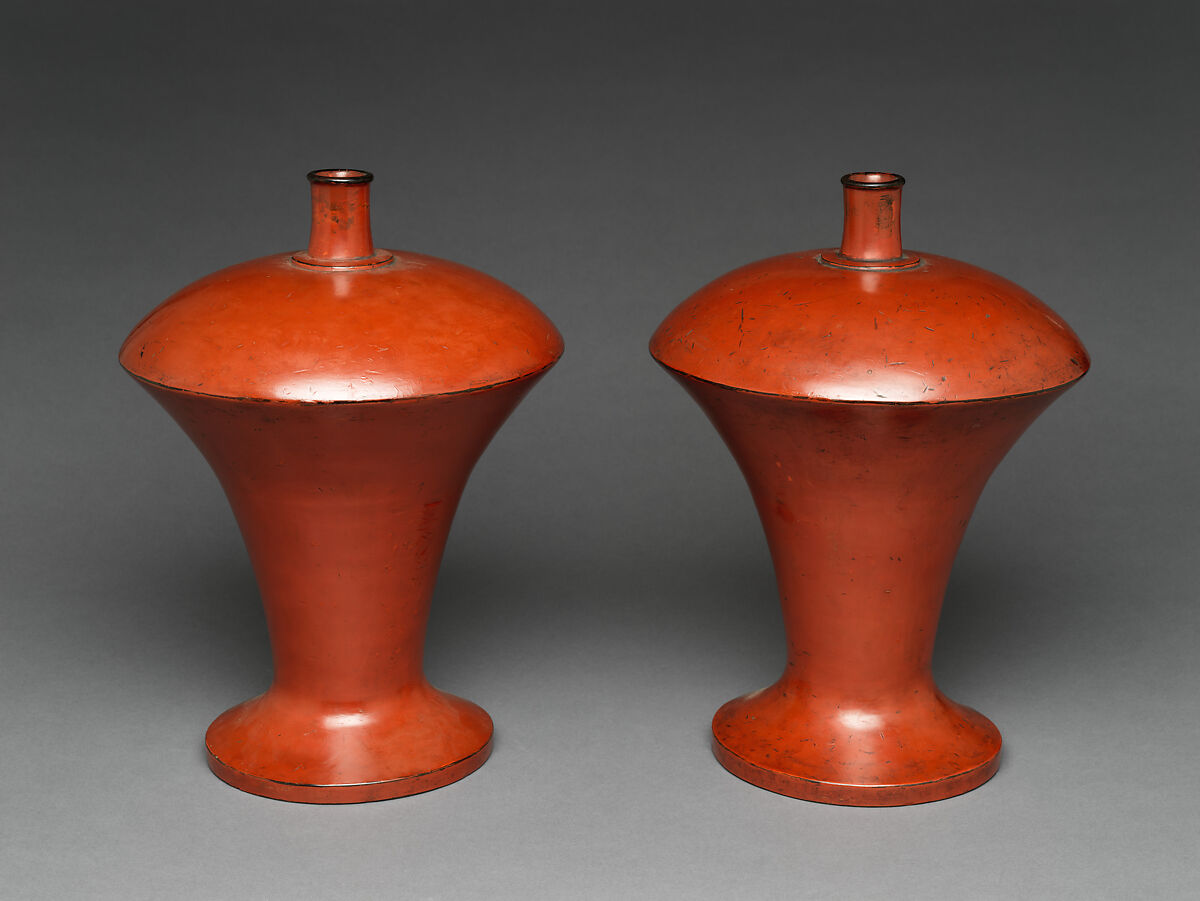 Sake vessel (Heishi), Wood with layers of black and red lacquer (Negoro ware), Japan