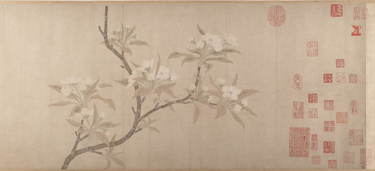 Pear Blossoms, Unidentified, Handscroll; ink and color on paper, China 