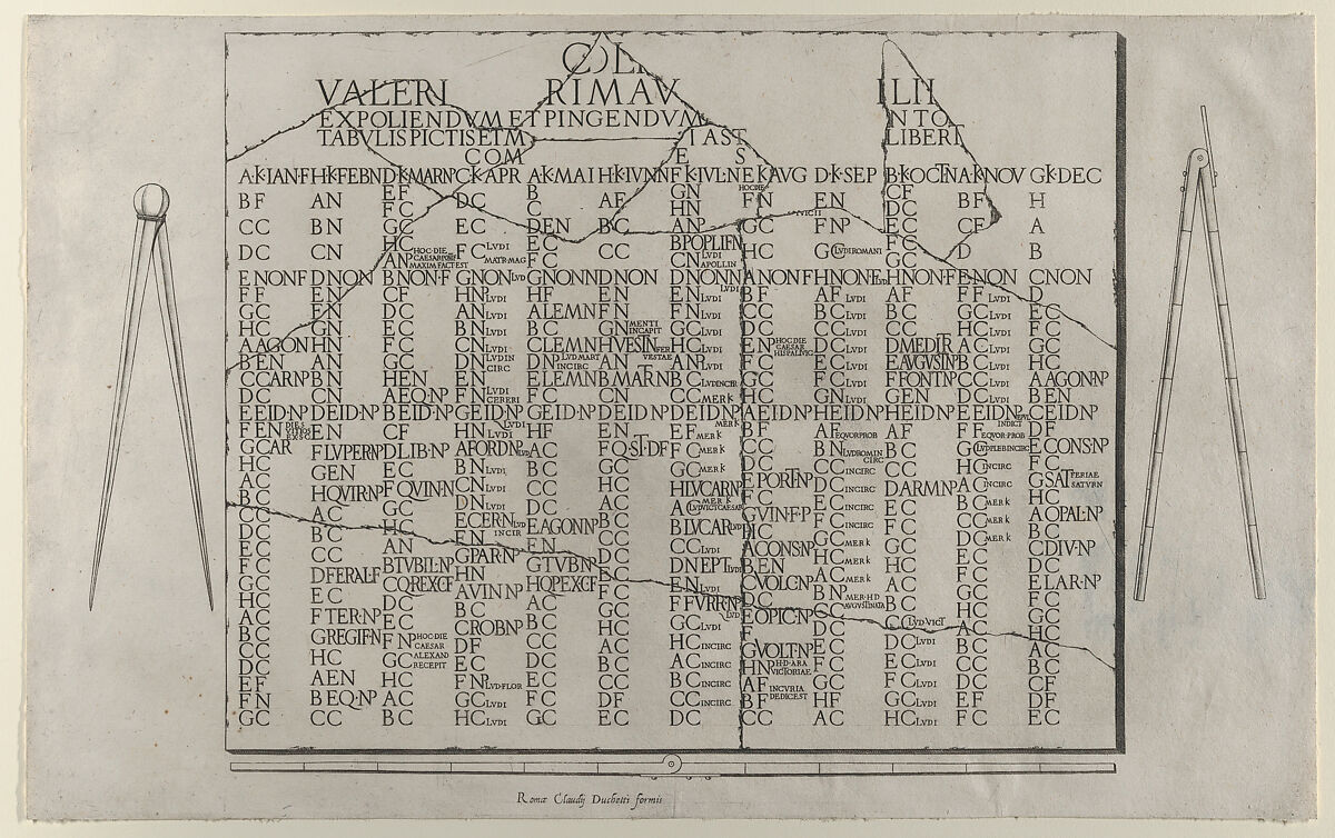 Tablet with Calendar from the Farnese Palace, from "Speculum Romanae Magnificentiae", Anonymous, Engraving 