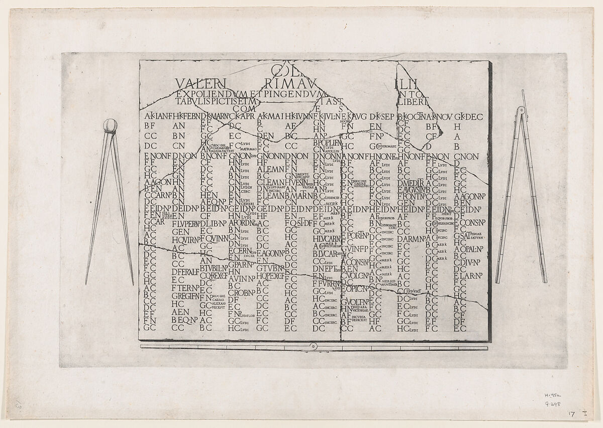 Tablet with Calendar from the Farnese Palace, from "Speculum Romanae Magnificentiae", Anonymous, Engraving 