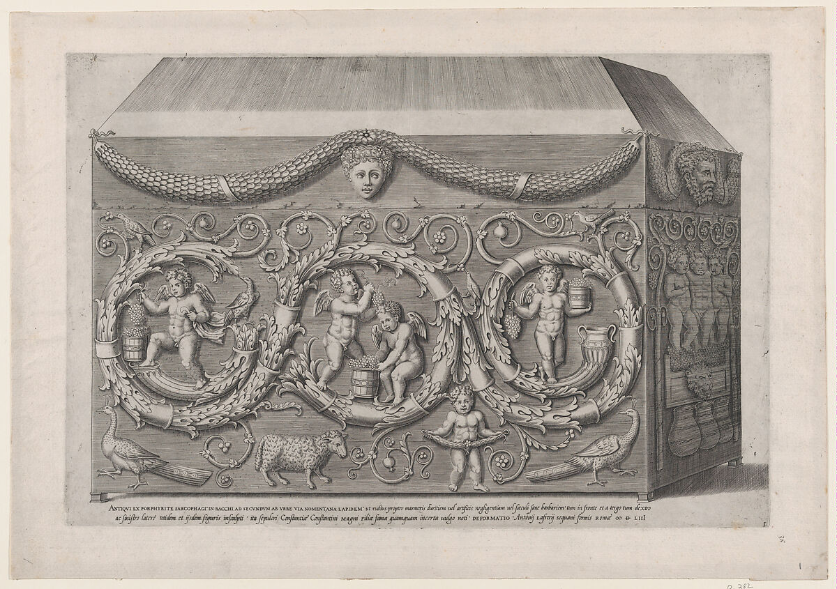 Decorated Sarcophagus with Arabesques, from "Speculum Romanae Magnificentiae", Anonymous, Engraving and etching 