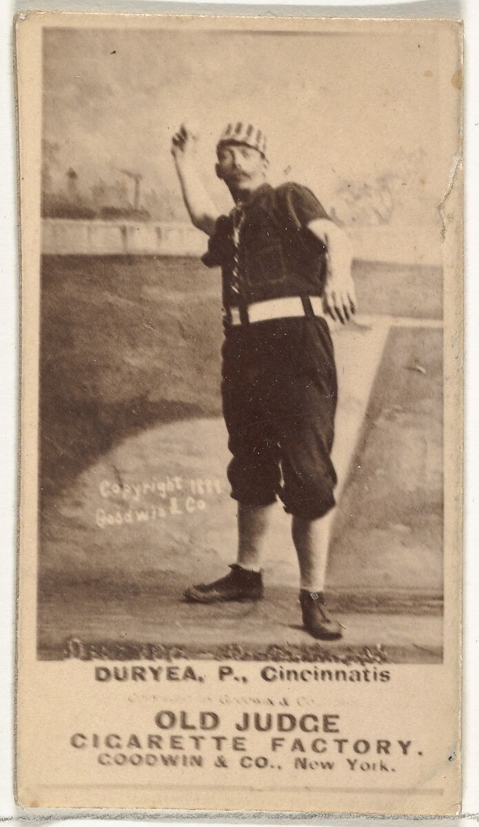 James Newton "Jesse" Duryea, Pitcher, Cincinnati, from the Old Judge series (N172) for Old Judge Cigarettes, Issued by Goodwin &amp; Company, Albumen photograph 