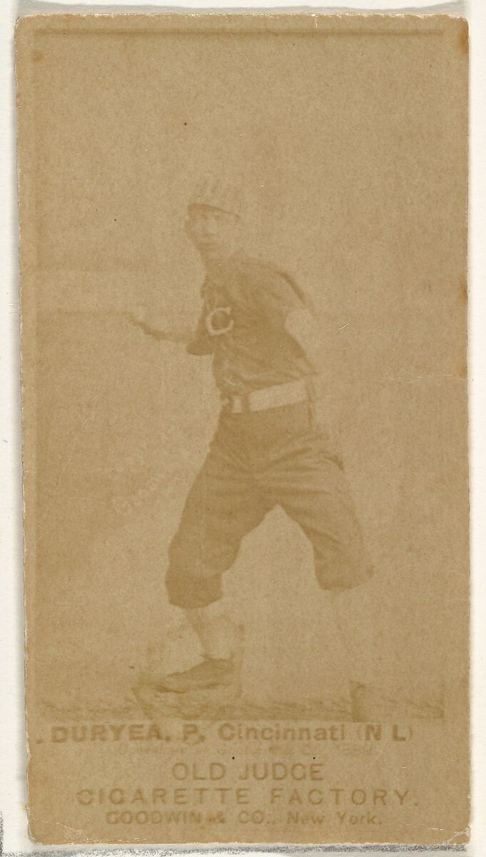 James Newton "Jesse" Duryea, Pitcher, Cincinnati, from the Old Judge series (N172) for Old Judge Cigarettes, Issued by Goodwin &amp; Company, Albumen photograph 