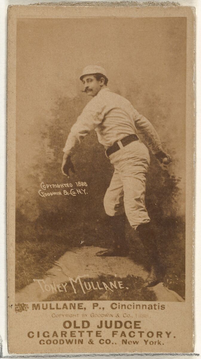 Anthony John "Tony" Mullane, Pitcher, Cincinnati, from the Old Judge series (N172) for Old Judge Cigarettes, Issued by Goodwin &amp; Company, Albumen photograph 