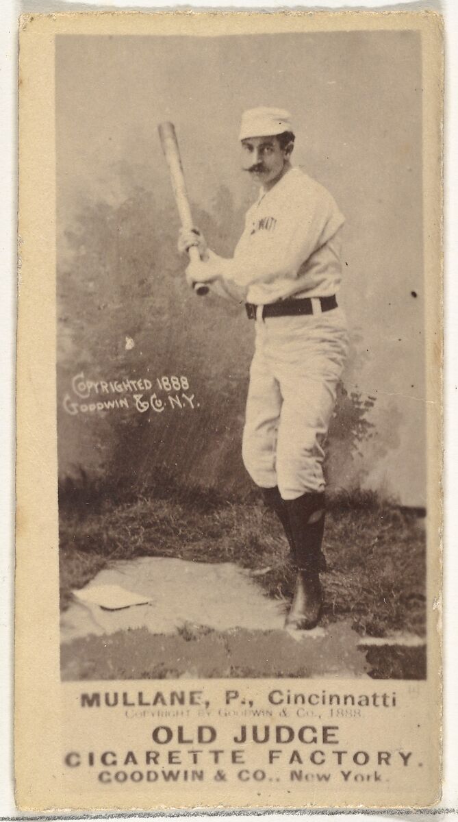 Anthony John "Tony" Mullane, Pitcher, Cincinnati, from the Old Judge series (N172) for Old Judge Cigarettes, Issued by Goodwin &amp; Company, Albumen photograph 