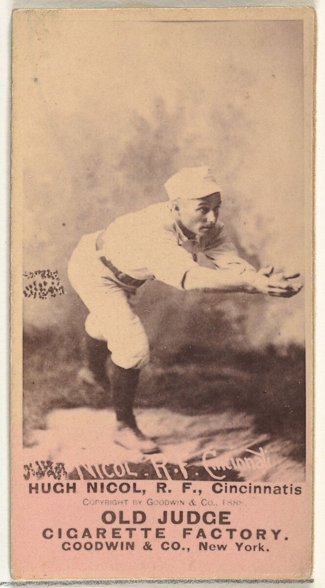 Hugh N. "Little Nick" Nicol, Right Field, Cincinnati, from the Old Judge series (N172) for Old Judge Cigarettes, Issued by Goodwin &amp; Company, Albumen photograph 