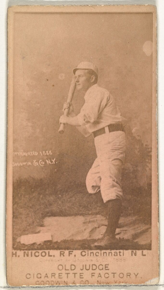 Hugh N. "Little Nick" Nicol, Right Field, Cincinnati, from the Old Judge series (N172) for Old Judge Cigarettes, Issued by Goodwin &amp; Company, Albumen photograph 