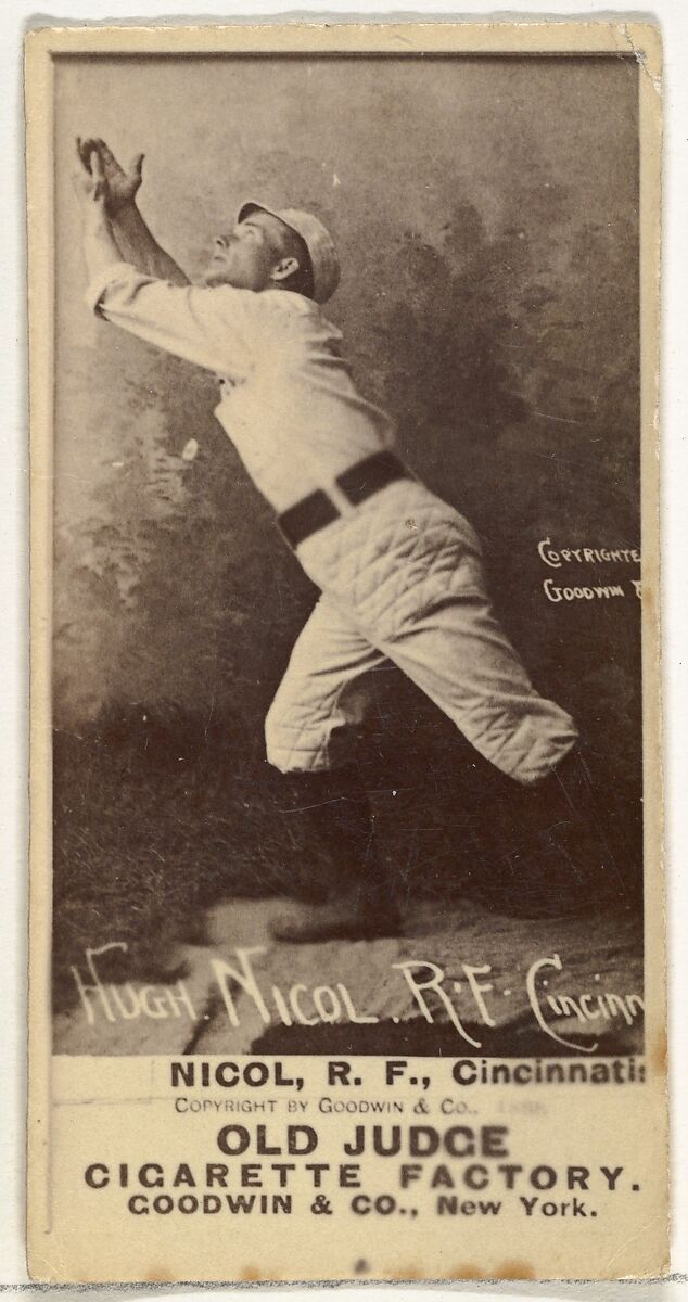 Hugh N. "Little Nick" Nicol, Right Field, Cincinnati, from the Old Judge series (N172) for Old Judge Cigarettes, Issued by Goodwin &amp; Company, Albumen photograph 