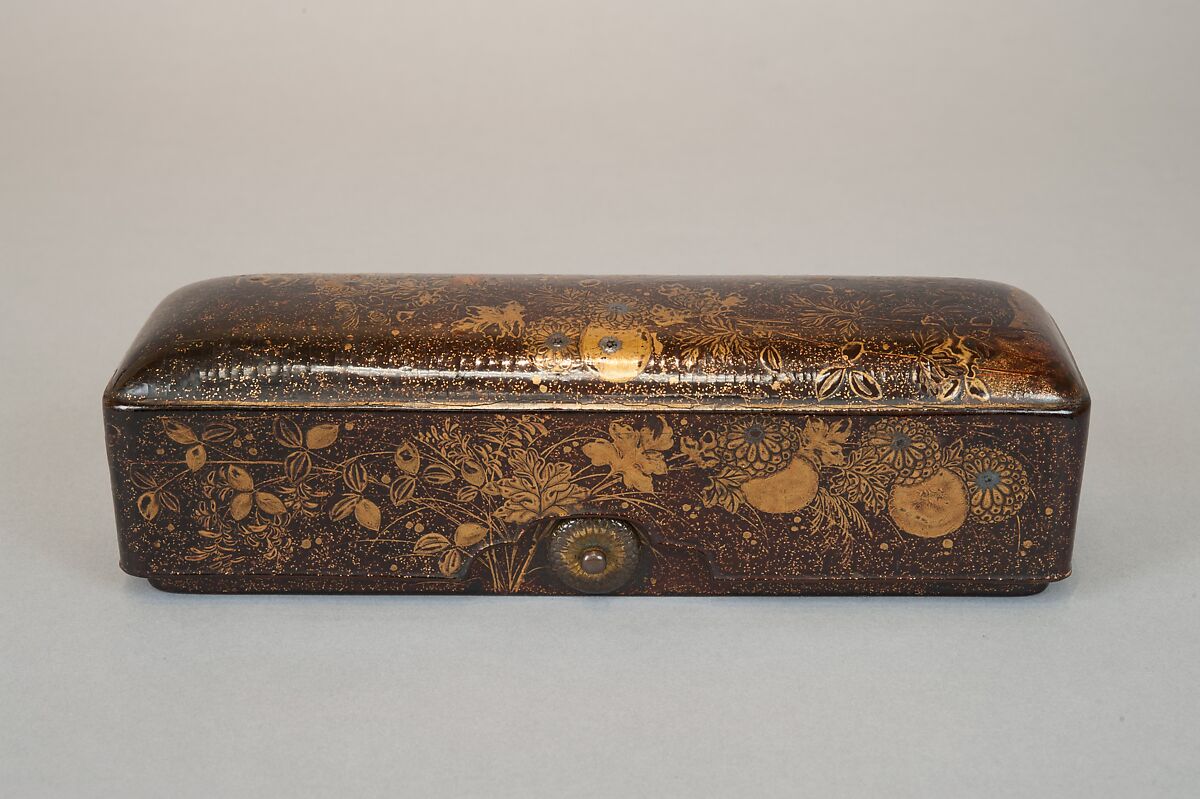 Letter Box with Design of Chrysanthemums and Autumn Grasses, Gold and silver maki-e on black lacquer, Japan