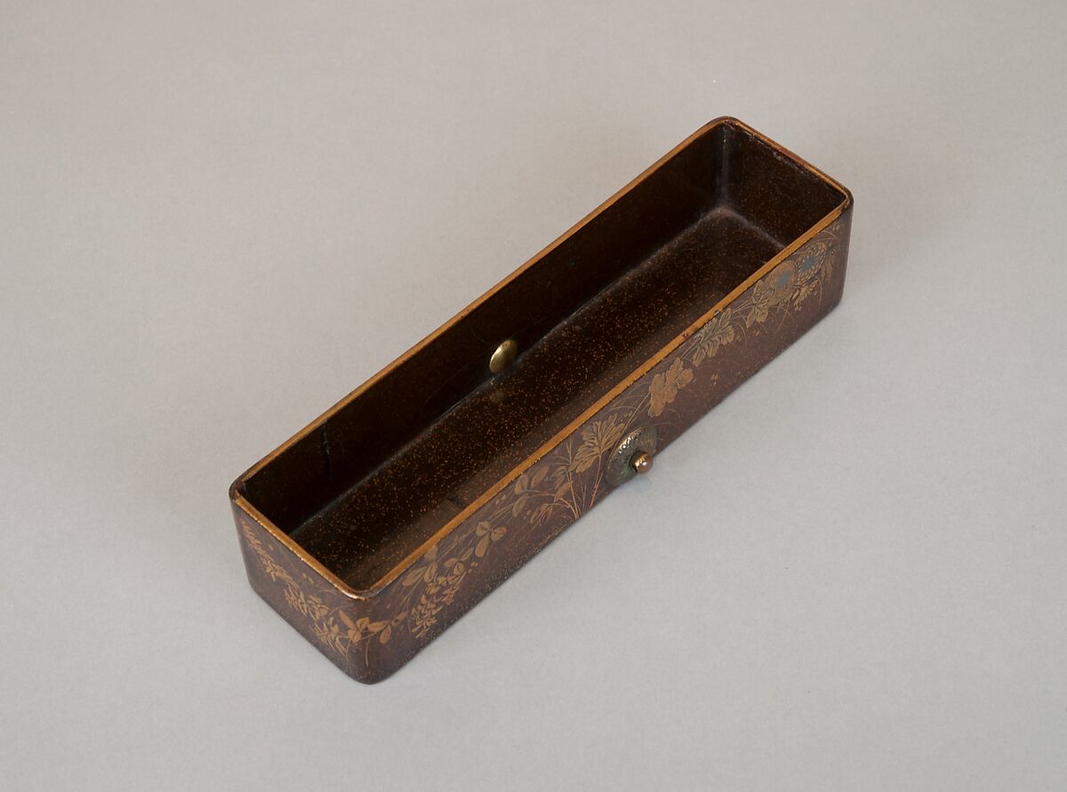 Letter Box with Design of Chrysanthemums and Autumn Grasses, Gold and silver maki-e on black lacquer, Japan