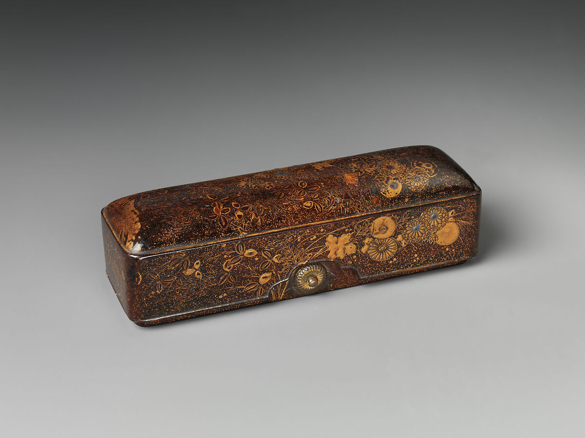 Letter Box with Design of Chrysanthemums and Autumn Grasses, Gold and silver maki-e on black lacquer, Japan