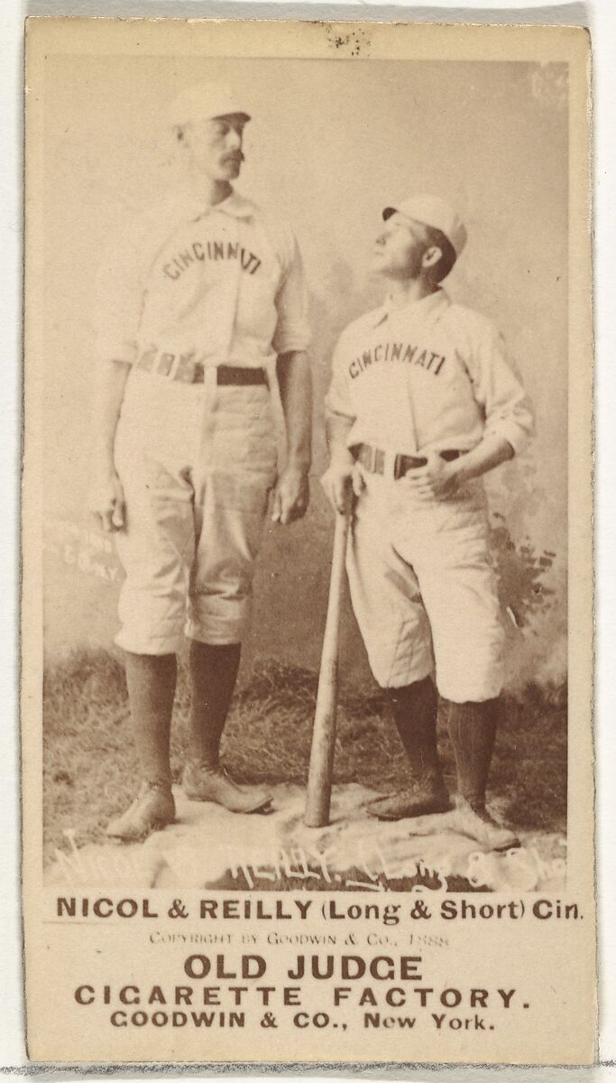 Hugh N. "Little Nick" Nicol and John Good "Long John" Reilly, "Long & Short", Cincinnati, from the Old Judge series (N172) for Old Judge Cigarettes, Issued by Goodwin &amp; Company, Albumen photograph 