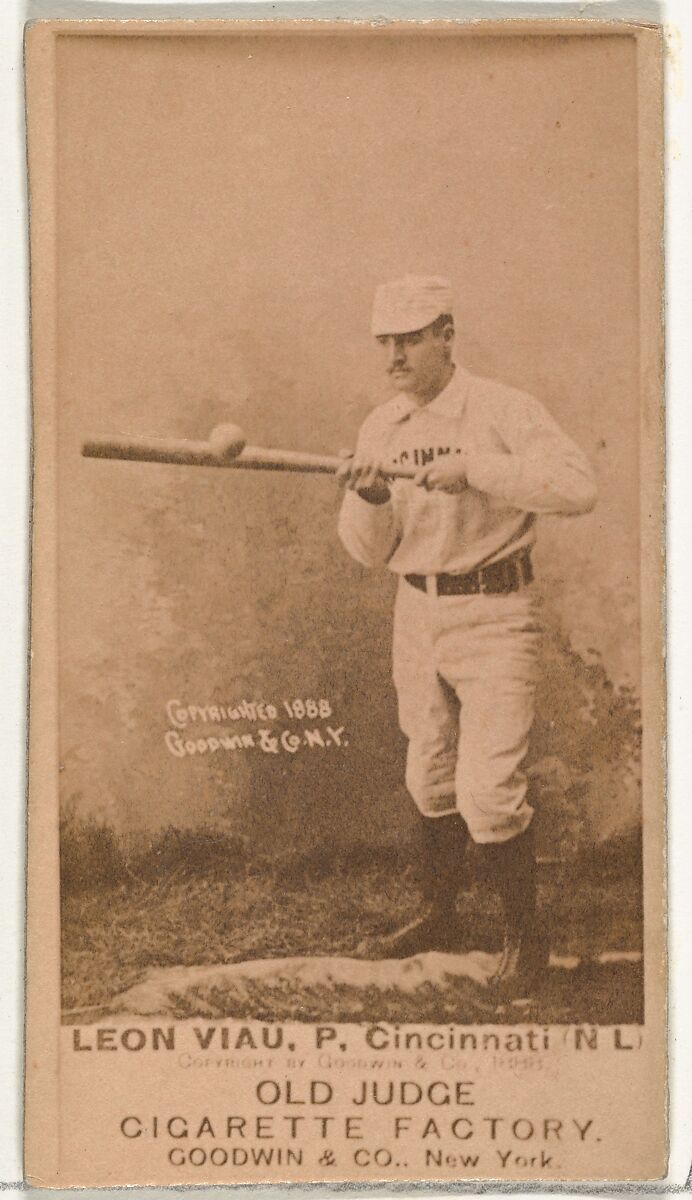 Leon A. "Lee" Viau, Pitcher, Cincinnati, from the Old Judge series (N172) for Old Judge Cigarettes, Issued by Goodwin &amp; Company, Albumen photograph 