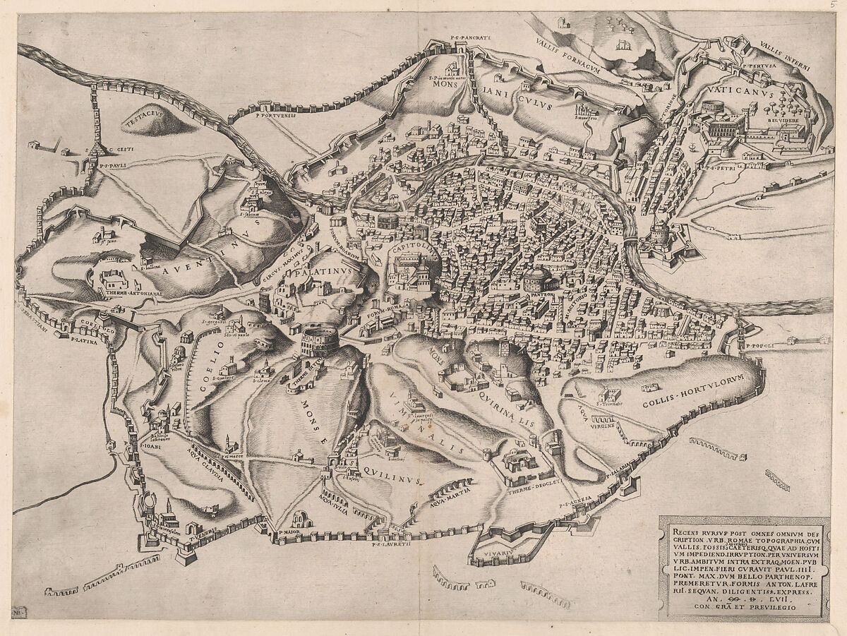 View of Rome from the East, from "Speculum Romanae Magnificentiae", Nicolas Beatrizet (French, Lunéville 1515–ca. 1566 Rome (?)), Engraving 