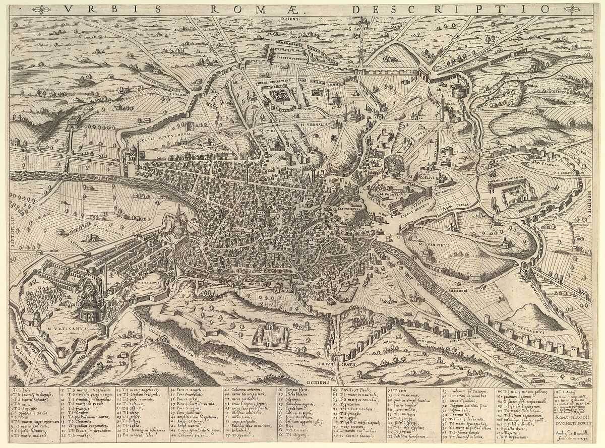 View of Modern Rome from the West, from "Speculum Romanae Magnificentiae", Giovanni Ambrogio Brambilla (Italian, active Rome, 1575–99), Etching 