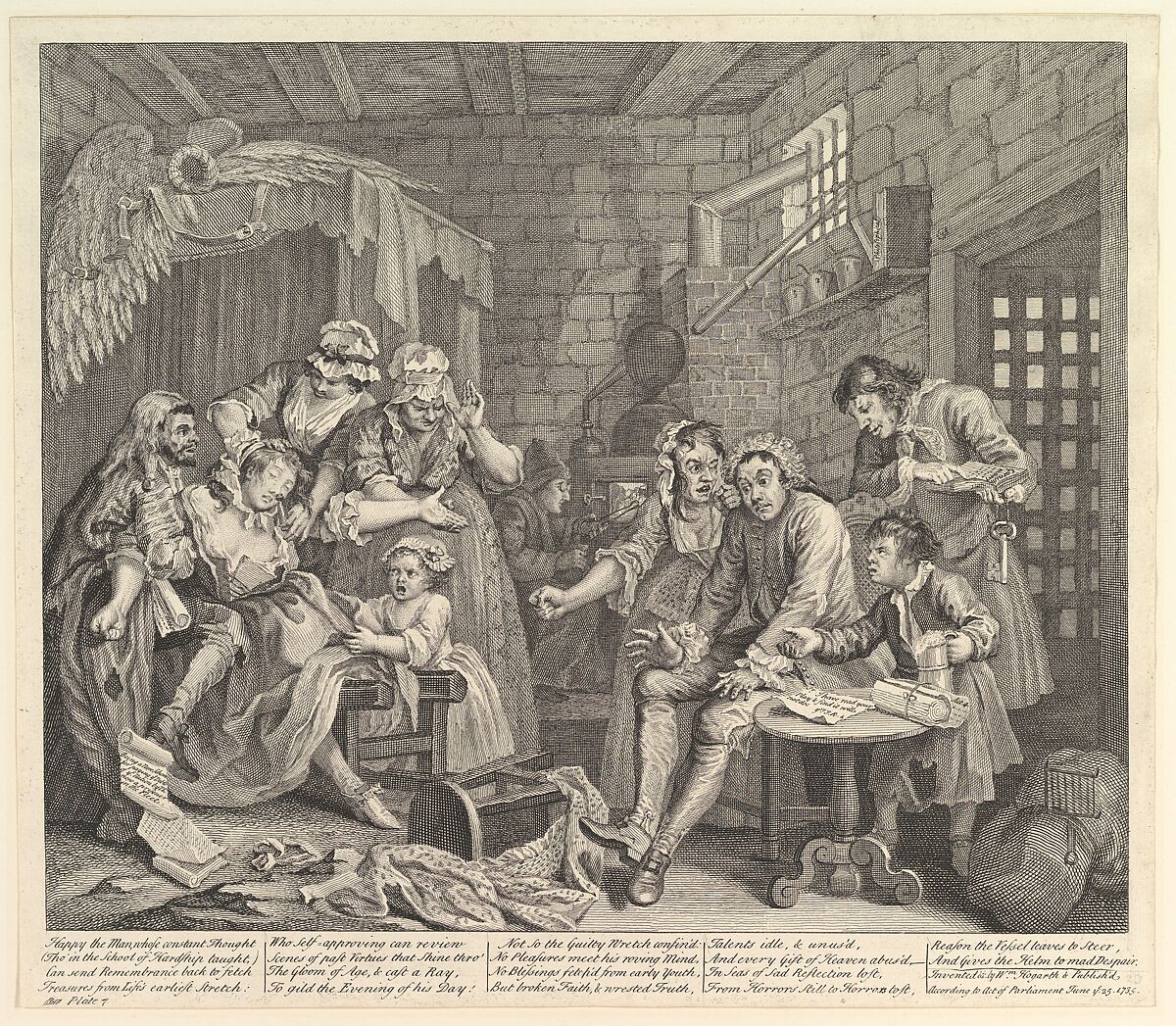 A Rake's Progress, Plate 7, William Hogarth (British, London 1697–1764 London), Engraving; third state of four 