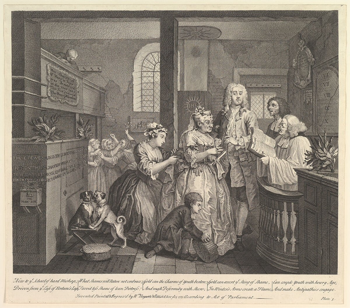 A Rake's Progress, Plate 5, William Hogarth (British, London 1697–1764 London), Engraving; first state of three 