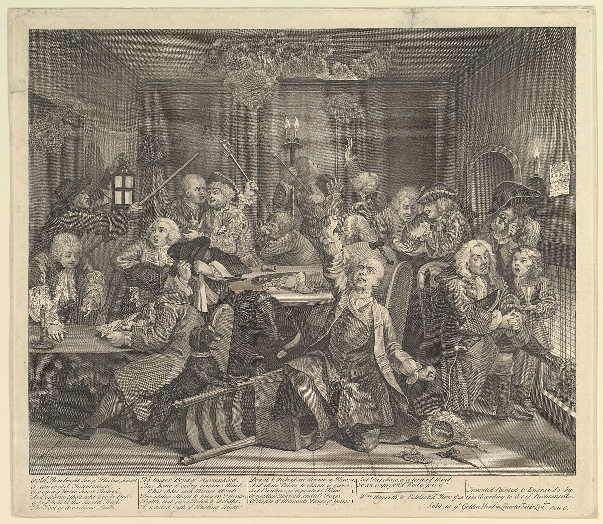 A Rake's Progress, Plate 6, William Hogarth (British, London 1697–1764 London), Etching and engraving; second state of three 