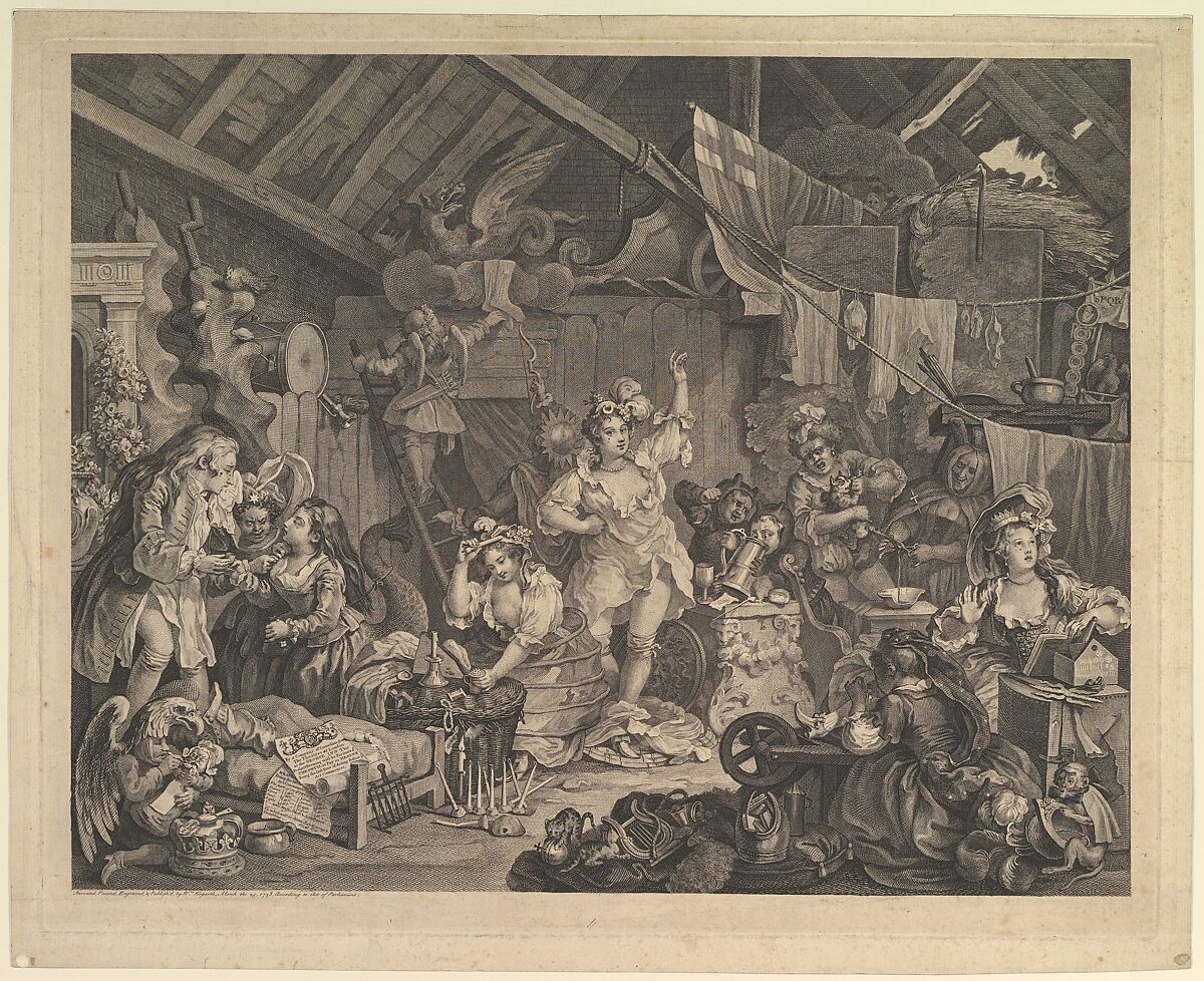Strolling Actresses Dressing in a Barn, William Hogarth (British, London 1697–1764 London), Etching and engraving; second state of four 