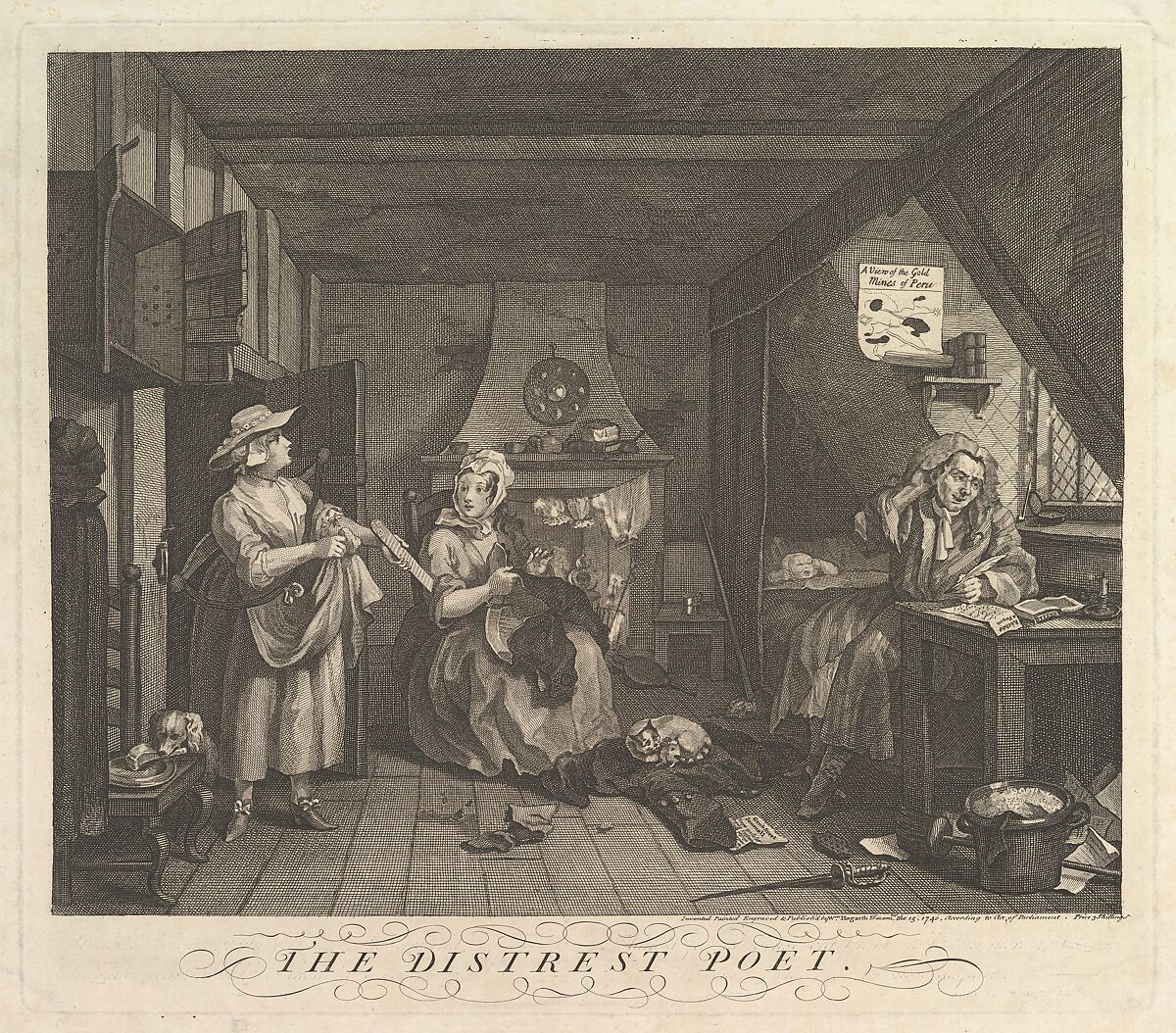 The Distrest Poet, William Hogarth (British, London 1697–1764 London), Etching and engraving; third state of three 