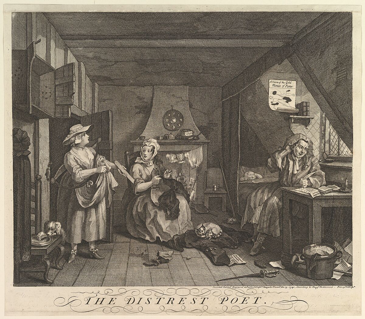 The Distrest Poet, William Hogarth (British, London 1697–1764 London), Etching and engraving; third state of three 