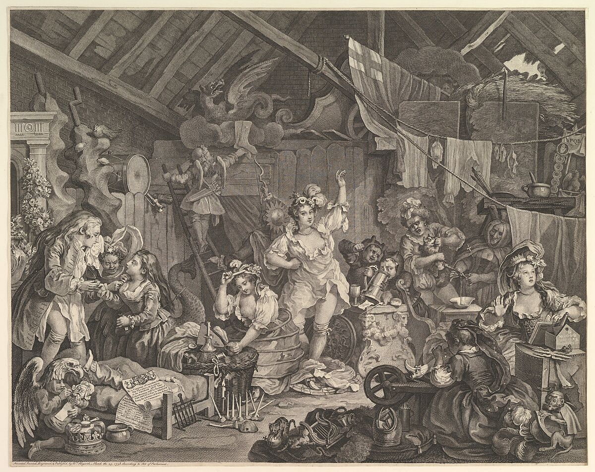 Strolling Actresses Dressing in a Barn, William Hogarth (British, London 1697–1764 London), Etching and engraving; second state of four 