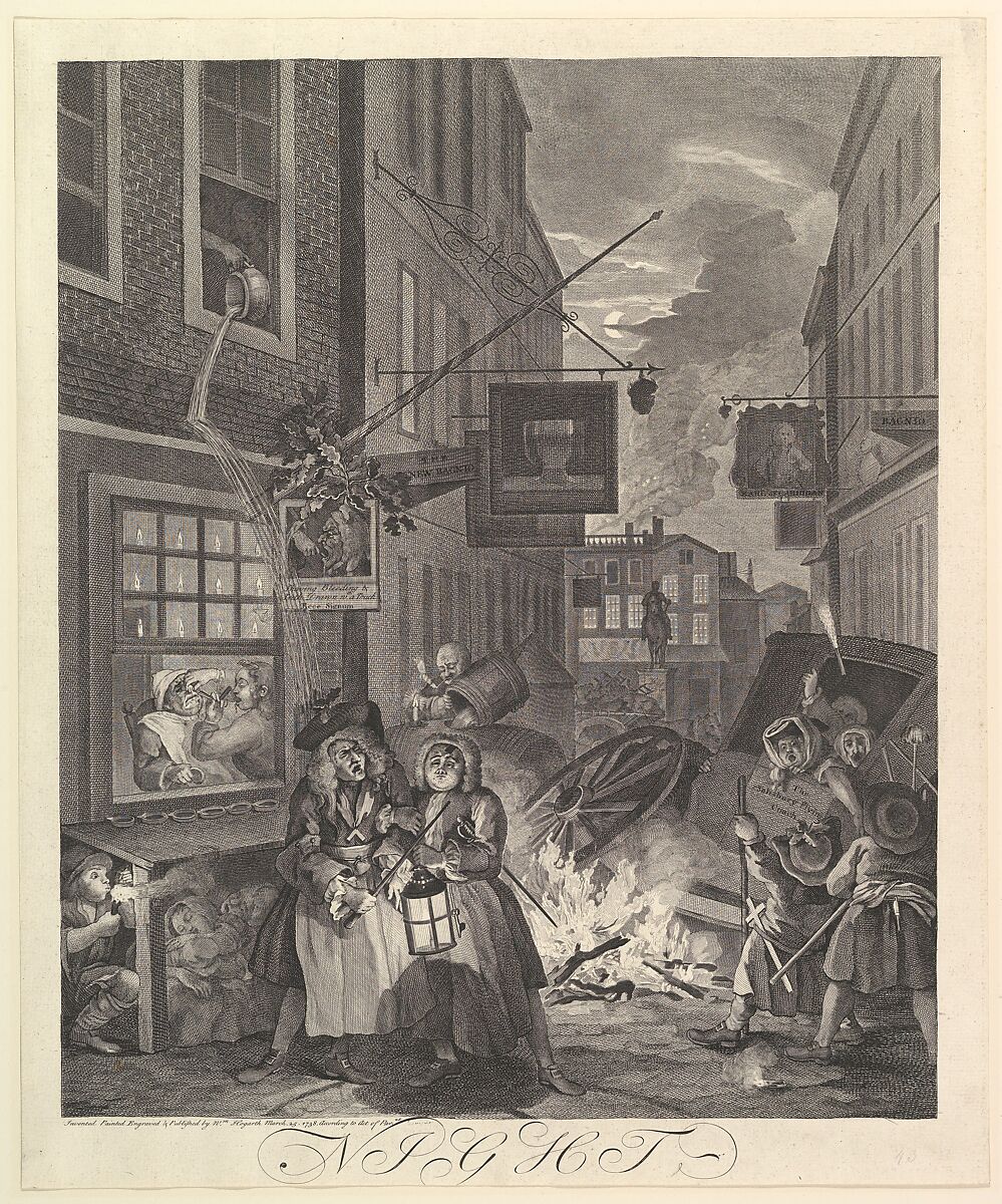 Night: The Four Times of Day, William Hogarth (British, London 1697–1764 London), Etching and engraving; first state of two 