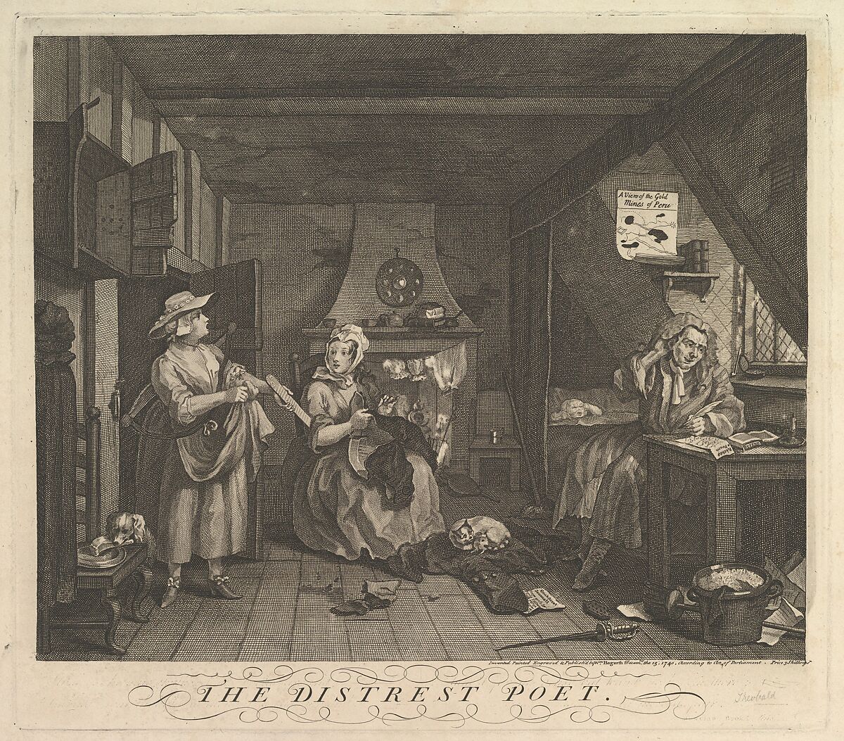The Distrest Poet, William Hogarth (British, London 1697–1764 London), Etching and engraving; third state of three 