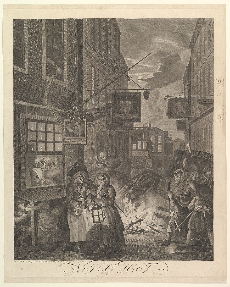 Night (The Four Times of Day), William Hogarth (British, London 1697–1764 London), Engraving; second state of two 