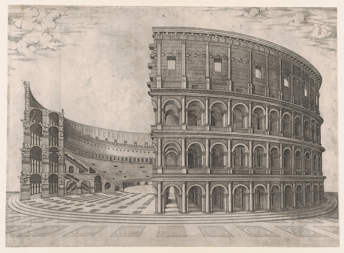 Interior and Exterior of the Colosseum, from "Speculum Romanae Magnificentiae", Anonymous, Engraving 