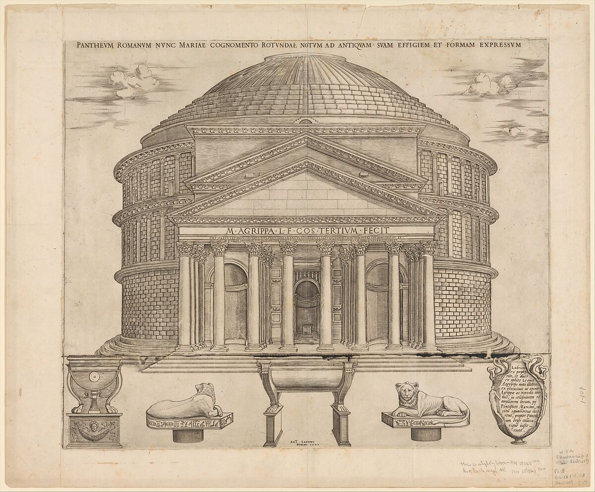 The Pantheon, from "Speculum Romanae Magnificentiae", Nicolas Beatrizet (French, Lunéville 1515–ca. 1566 Rome (?)), Engraving; second state of two (Robert-Dumesnil) 