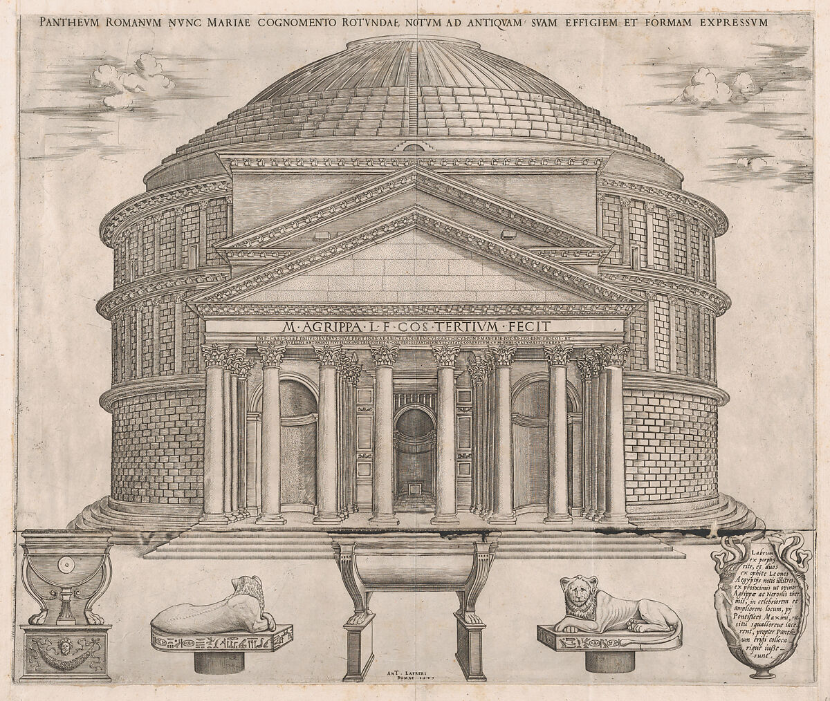 The Pantheon, from "Speculum Romanae Magnificentiae", Nicolas Beatrizet (French, Lunéville 1515–ca. 1566 Rome (?)), Engraving; second state of two (Robert-Dumesnil)