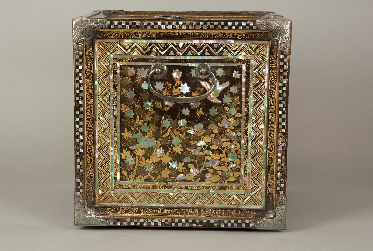 Portable Cabinet with Drawers, Gold maki-e on black lacquer, inlaid with mother-of-pearl; silver mounts, Japan