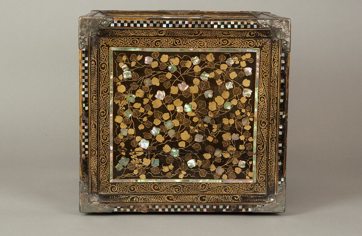 Portable Cabinet with Drawers, Gold maki-e on black lacquer, inlaid with mother-of-pearl; silver mounts, Japan