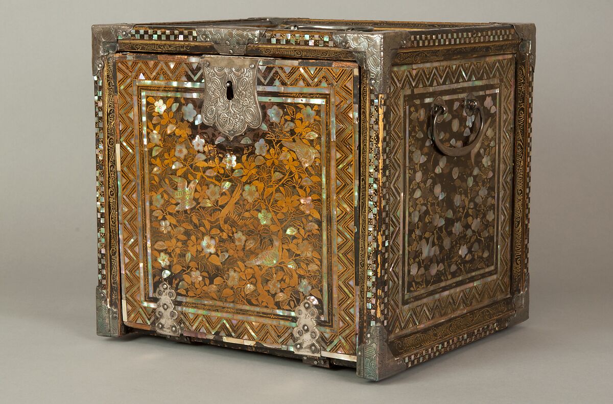 Portable Cabinet with Drawers, Gold maki-e on black lacquer, inlaid with mother-of-pearl; silver mounts, Japan